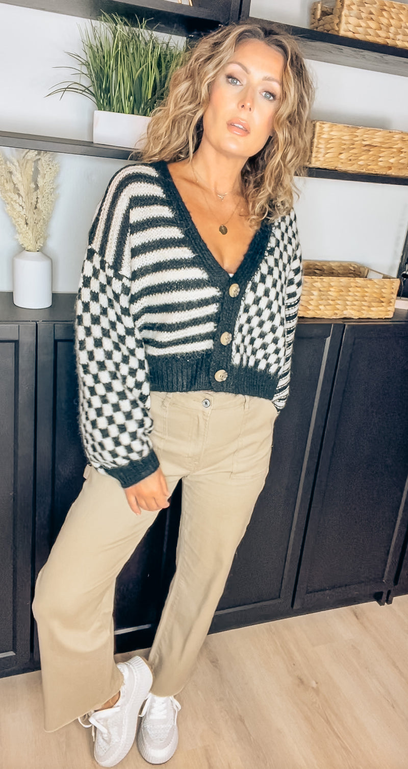 STRIPED AND CHECKERED CARDIGAN