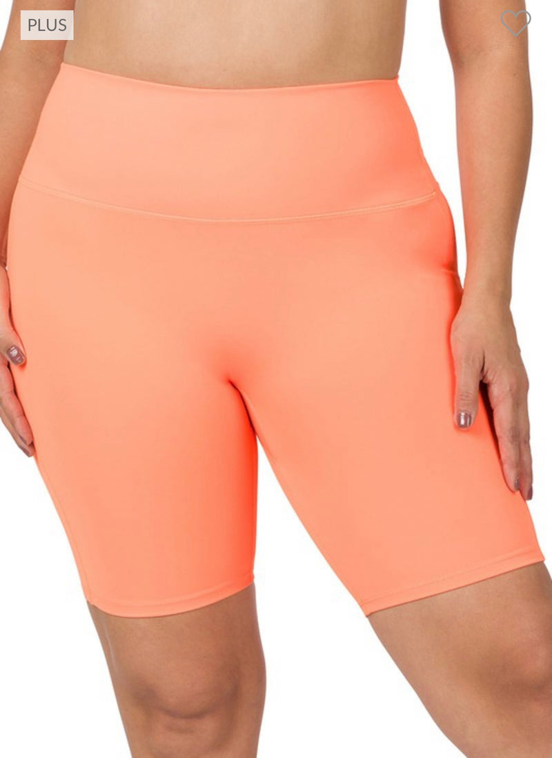 Curvy Biker Shorts Neon Coral