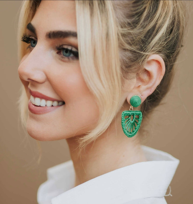 Emerald Rattan Half Moon Earrings