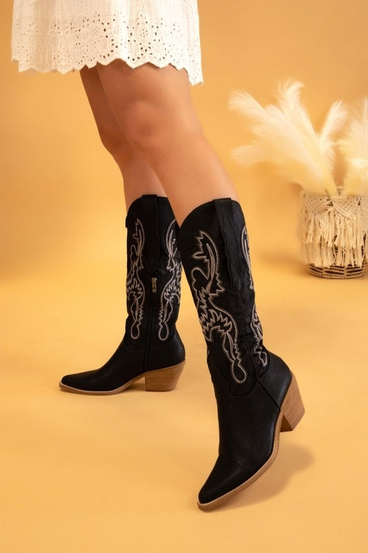 Natalie Cowgirl Boots Black